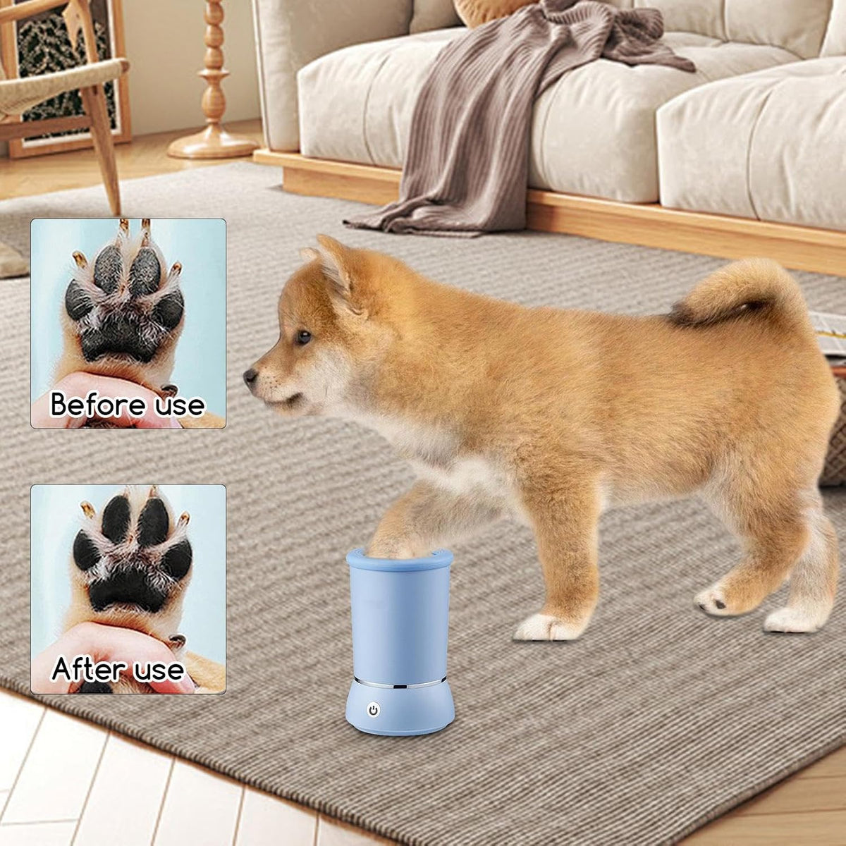 Limpiador Automático de Patas para Perros, Lavadora de Mascotas USB 360° con Cepillo de Silicona Desmontable para Eliminar Barro y Arena