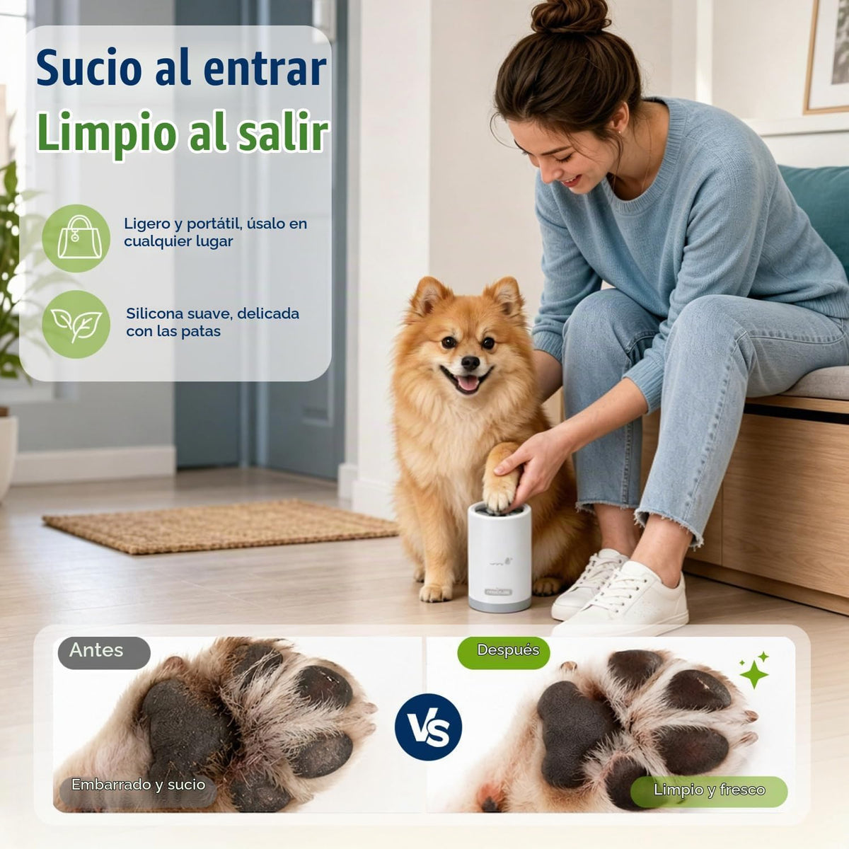 Nobleza Limpiador De Patas Para Perros Talla S - Kit De Aseo 5 En 1 Con 3 Toallas Y 1 Cepillo De Baño Grande, Taza Lavadora Portátil De Silicona Para Mascotas, Elimina Barro Y Suciedad (Gris)