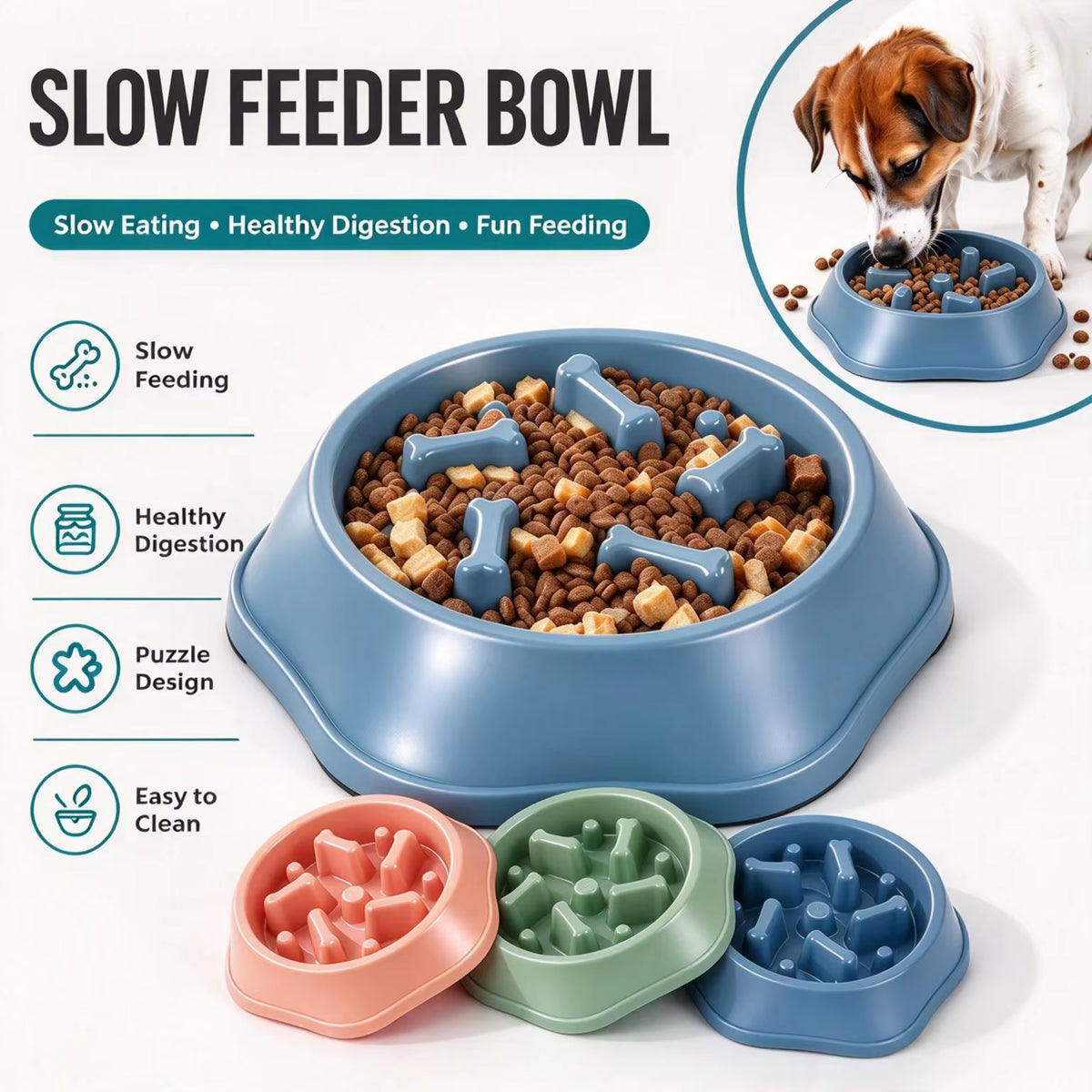 Slow Feeder Dog Bowl Anti-Anxiety Puppy Food Bowl Anti-Choking Pet Slow Eating Dog Dishes Puzzle Feeders for Dogs Small Medium
