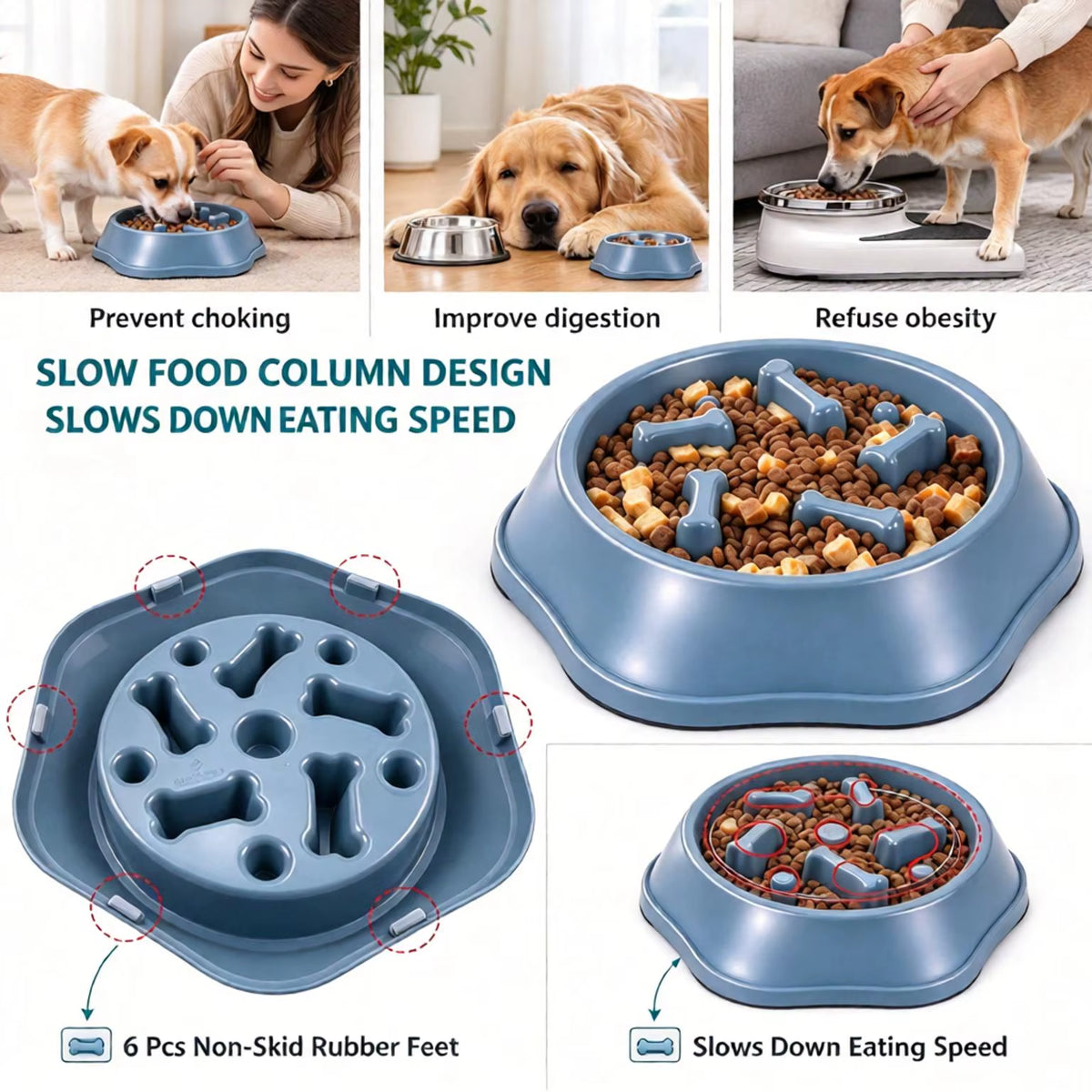 Slow Feeder Dog Bowl Anti-Anxiety Puppy Food Bowl Anti-Choking Pet Slow Eating Dog Dishes Puzzle Feeders for Dogs Small Medium