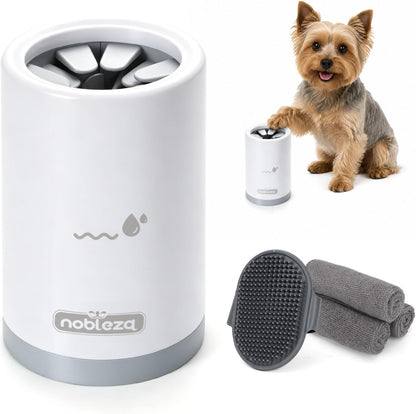 Nobleza Limpiador De Patas Para Perros Talla S - Kit De Aseo 5 En 1 Con 3 Toallas Y 1 Cepillo De Baño Grande, Taza Lavadora Portátil De Silicona Para Mascotas, Elimina Barro Y Suciedad (Gris)