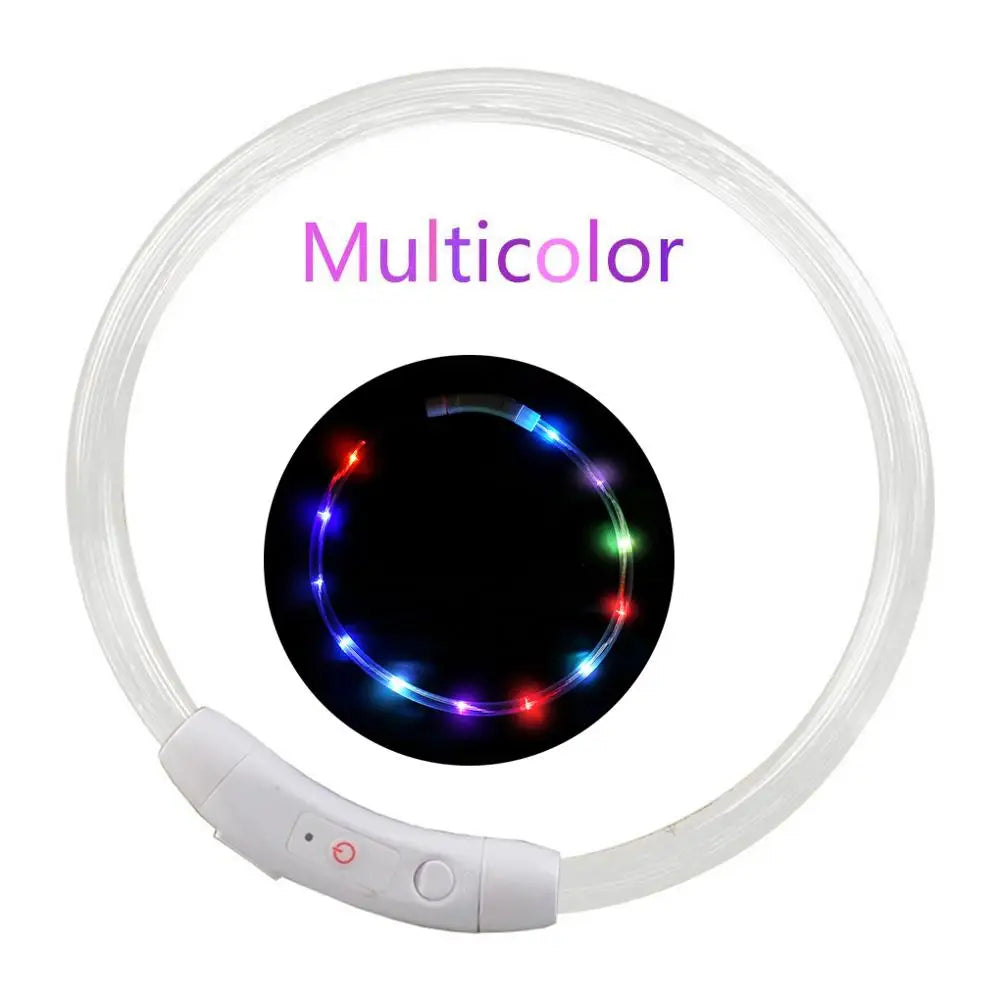 Multicolor LED Pet Dog Collar Cat Puppy Necklace Adjustable USB Rechargeable Cuttable Neck Ring Safety Night Glowing Waterproof