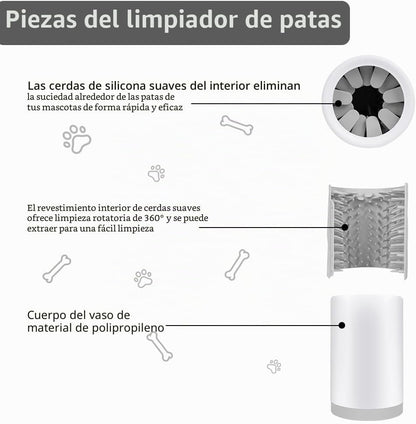 Limpiador Patas Perro, Lava Patas Con Toalla, Blanco Grisáceo