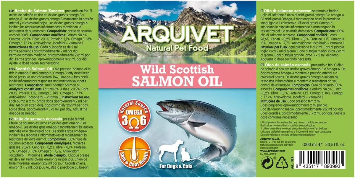 Arquivet - Aceite De Salmón Escocés - 1 Litro - Para Perros Y Gatos