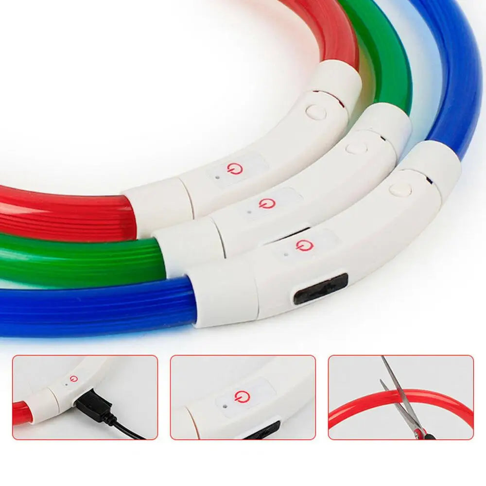 Multicolor LED Pet Dog Collar Cat Puppy Necklace Adjustable USB Rechargeable Cuttable Neck Ring Safety Night Glowing Waterproof